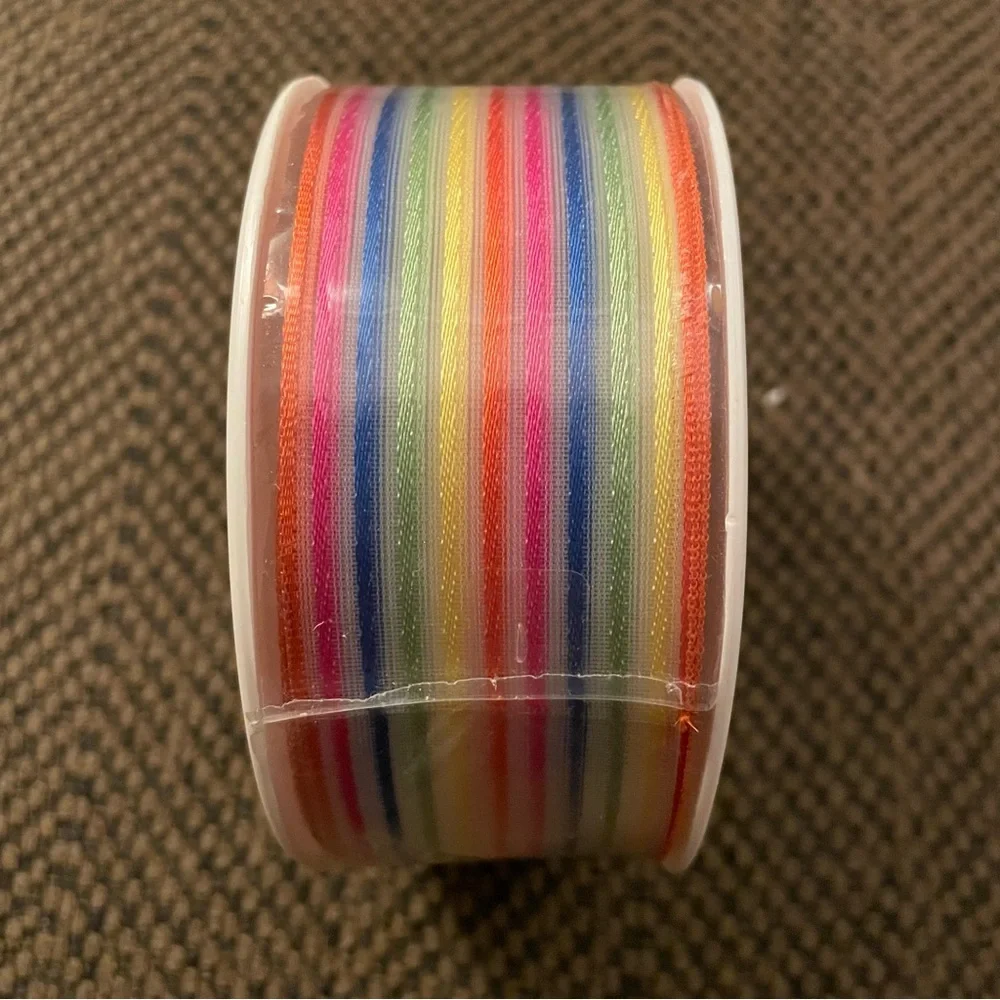 Rainbow Striped Wired Party Ribbon 25m